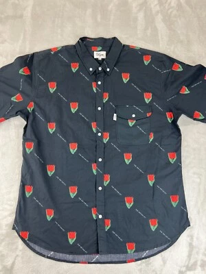DQM Shirt Mens XL Black Rose Short Sleeve Button Up Pocket Dave's Quality NYC - Image 1 of 4