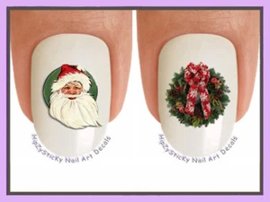 Nail Art X812 CHRISTMAS Vintage Santa #1 Wreath WaterSlide Nail Decals Transfers - Picture 1 of 2