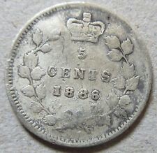 1886 Canada Silver Five Cents Coin Small 6. Silver Nickel (RJ165)