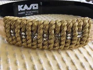 RARE “KASO” 1987 BLACK ACRYLIC WAIST BRACELET BELT-GOLD BRAID/RHINESTONES/GOLD - Picture 1 of 9