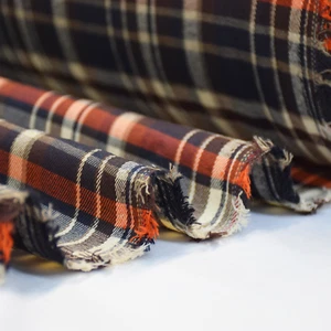Black Orange Brown Tartan Check Print Dress Kilt Fabric Polyester Viscose Winter - Picture 1 of 3