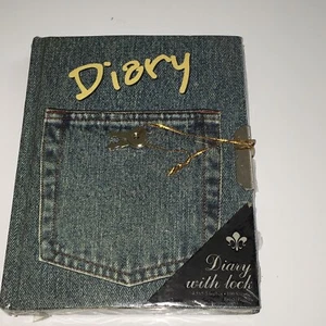 Vintage Diary with Lock and Key Blue Jean Photo Cover 70’s Style Retro - Picture 1 of 12