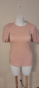 Isabel Maternity Women 100% Cotton Eyelet Short Sleeve Knit Blouse Size XS - Picture 1 of 9