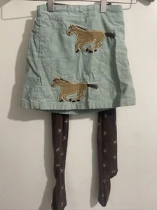 Girls LANDS END Blue Corduroy Skirt w/Shorts Size 5 Horse w tights - Picture 1 of 8