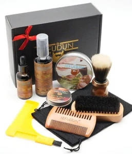 9pcs Men's Gent's BEARD GROOMING GIFT SET KIT Shampoo Oil Balm Wooden Brush Comb - Picture 1 of 23