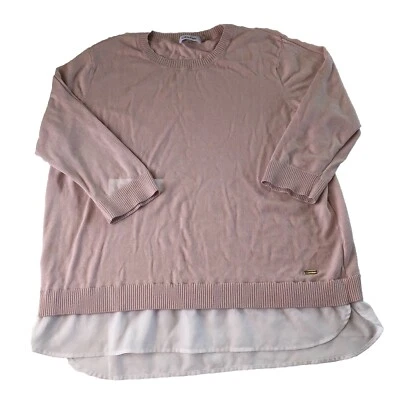 Calvin Klein Knit Sweater Layered Look 3/4 Sleeve Pink Over White Size XL - Image 1 of 4