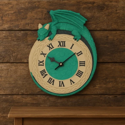 Green Dragon Wall Clock - Fantasy Celtic Decor, Roman Numerals - Image 1 of 4