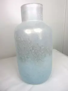 Pier 1 Imports Art Glass Vase Iridescent Speckled 12" GORGEOUS FROSTED BLU OMBRE - Picture 1 of 8