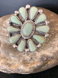 Womens Green Turquoise Navajo Sterling Silver Cluster Ring Size 9 12195 - Picture 1 of 12