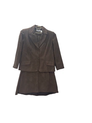 Mujer Falda Traje Alfred Dunner Marrón Chaqueta 18 Falda Talla 16 Imitación Gamuza Textura Foto 1 de 4