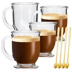 Glass Coffee Mugs 4 Pack 15 Oz Clear Large With Handles for Hot and Cold Drinks - Picture 1 of 9
