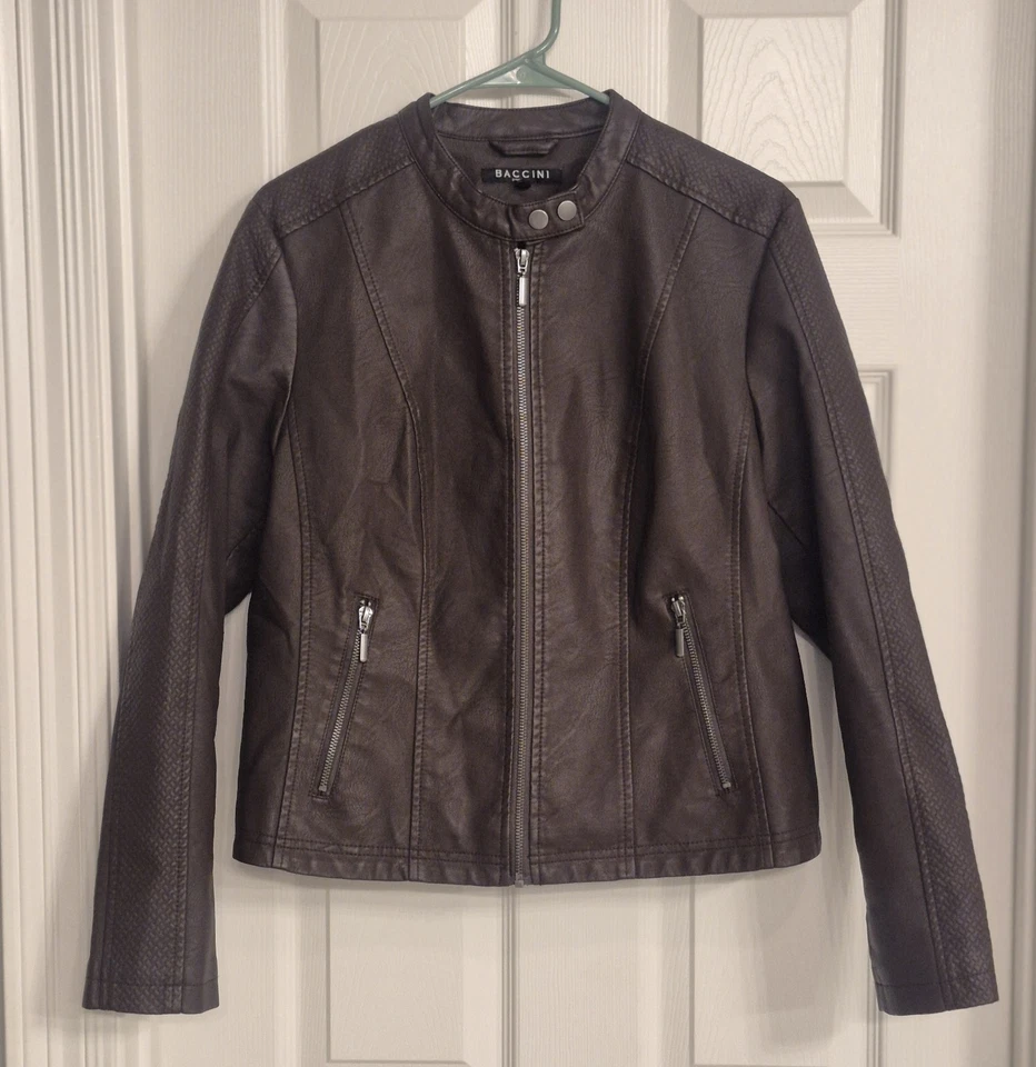 Baccini Ladies Brown Leather Jacket Size Large - Image 1 of 4