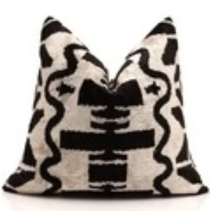 Black & Ivory Tribal Silk Velvet Pillow 16x16 Handmade Luxury Cushion - Picture 1 of 6