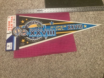 1994 Super Bowl XXVIII Pennant Fan Pack Cowboys Bills rare w/ Button & Sticker - Image 1 of 4