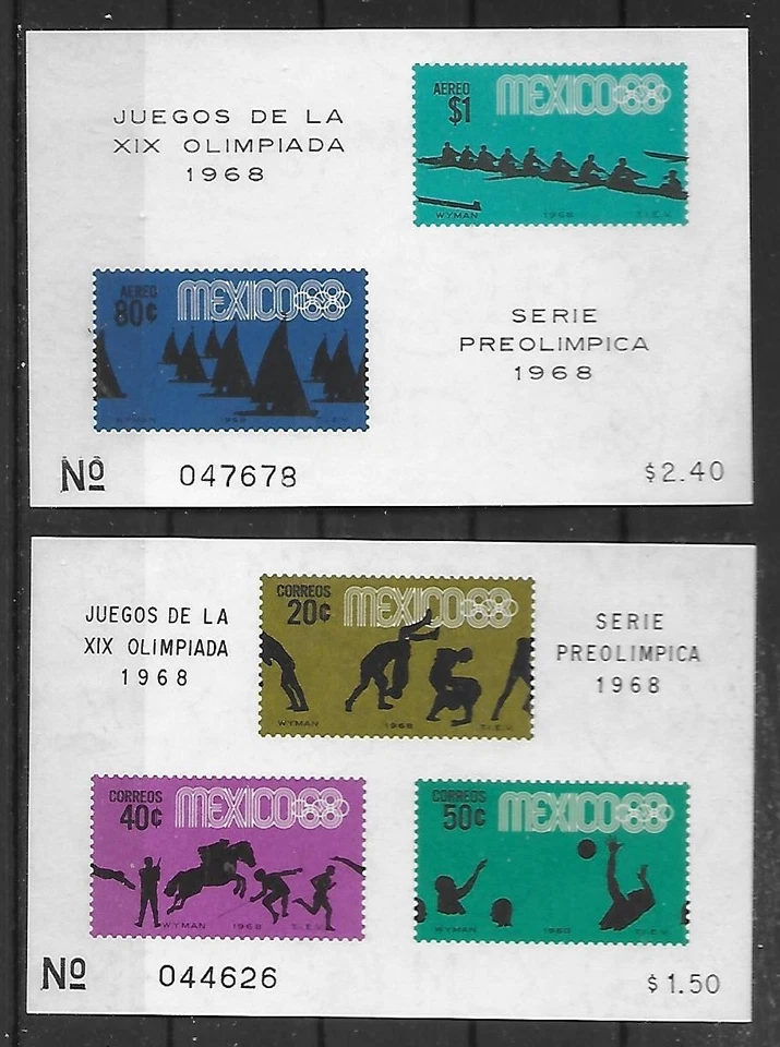 Мексика 1968 Олимпийских игр два сувенирных листа, как показано - Изображение 1 из 1
