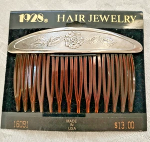 New Old Stock - Vintage 1928 Marke Haarschmuck silberfarben Kamm 3" - Bild 1 von 5