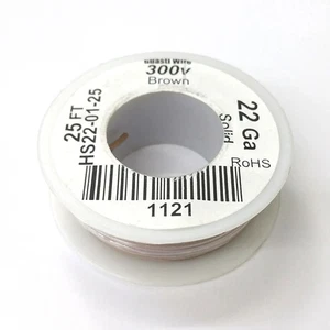 HS22-01-25 25FT 22AWG BROWN SOLID Electronic Electrical 300V Wire UL1007 80C - Picture 1 of 1