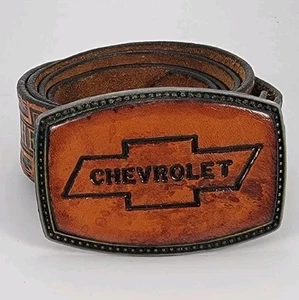 Cinturón de cuero Chevrolet vintage con hebilla Chevrolet cinturón marrón en relieve - Imagen 1 de 8