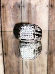 Pinky Mens Bling Ring Icy Out 2.5ct Iced CZ 14k White Gold Rings size 6-10 - Picture 1 of 9