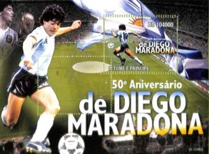 A8659 - S.TOME - FEHLER MISPERF Stempelblatt - 2010 DIEGO MARADONA, FUSSBALL - Bild 1 von 1
