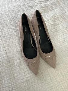 All Saints Heels Zehra Studded Taupe Suede Western Size 40 EU US 9.5 - Picture 1 of 5