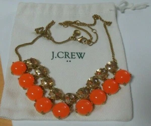 Collana vintage firmata J.Crew tono oro sfaccettata arancione cabina e strass con custodia - Foto 1 di 3