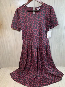 Abito Lula Roe Grande Amelia Astratto Geometrico Rosso Nero Tasche Cerniera - Foto 1 di 7