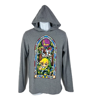 Legend of Zelda Sweater Men Medium Grey Pullover Hoodie Windwaker Stain Glass Foto 1 de 4
