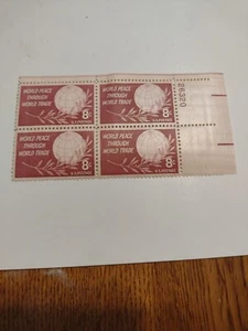US  #1129 PLATE block  of 4,  8¢. WORLD PEACE THROUGH WORLD TRADE - Picture 1 of 2