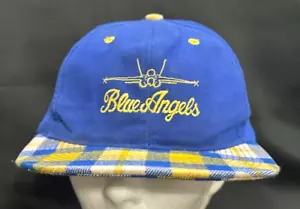 RARE Vintage Blue Angels Blue Yellow Plaid Snapback Hat - Otto OSFA USAF - Picture 1 of 8