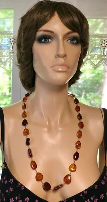 Vintage 27” Amber Necklace Natural Polished Rondels in 14K Gold Wire Wrap - Image 1 of 4