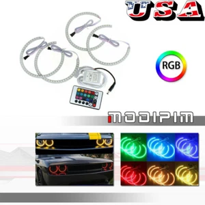 4 RGB LED Angel Eye Halo Rings Kit For 08-14 Dodge Challenger Headlight Retrofit - Picture 1 of 12