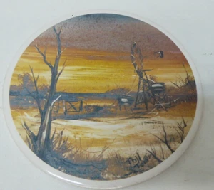 HR JOHNSON ENGLAND POTTERY TILE AUSTRALIAN PAINTING SIGNED POT STAND - Bild 1 von 6