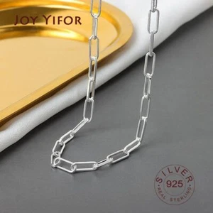 Hollowout Chain Geometric Necklace-Real 925 Sterling Silver Elegant Fine Jewelry - Picture 1 of 40