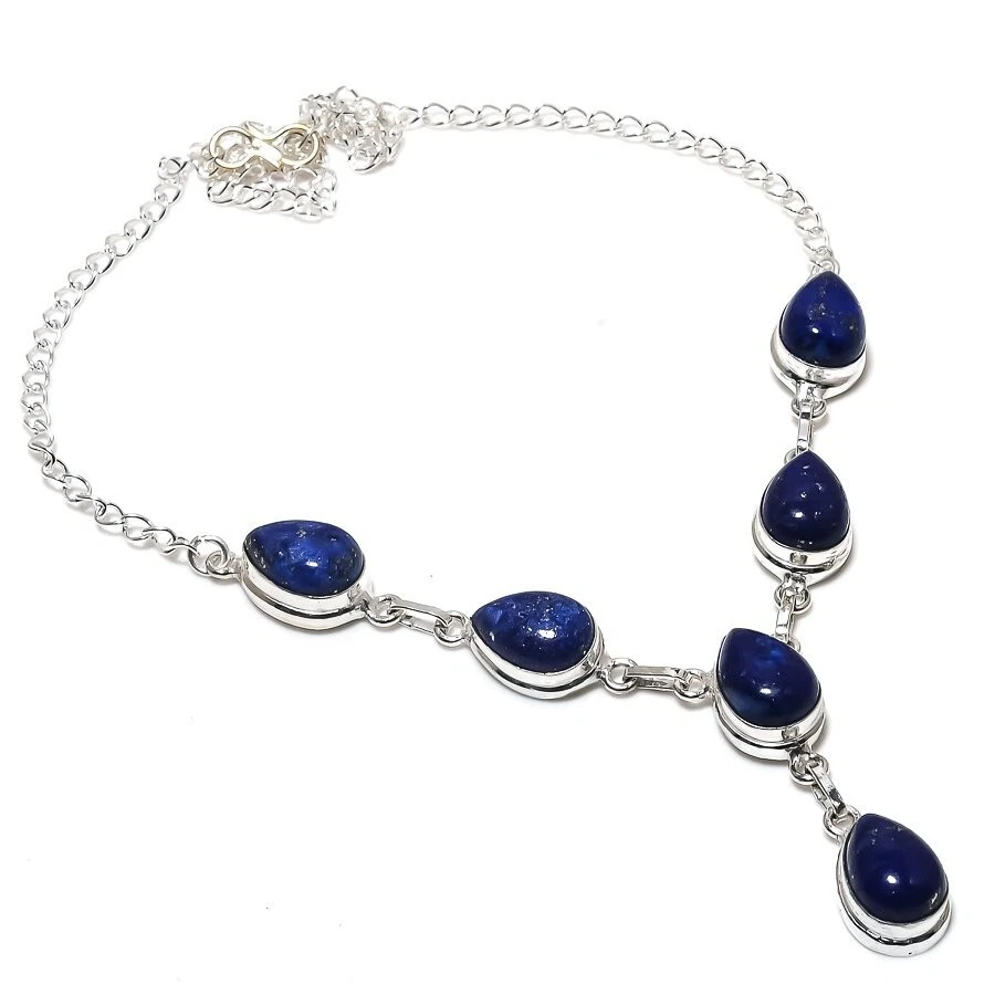 Lapis Lazuli  Gemstone Handmade 925 Sterling silver Jewelry Necklace Size 18" - Image 1 of 1