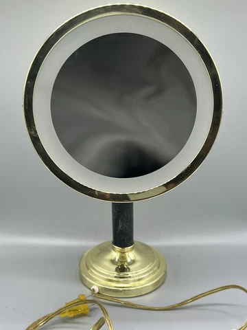 Vintage Lighted Magnifying Makeup Vanity Mirror Brass Gold Marble Adjustable MCM Cover