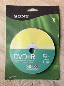 Sony DVD+R 5 pack 120 minutes 1x-16x Speed Color Discs New Sealed Green Pack - Picture 1 of 2