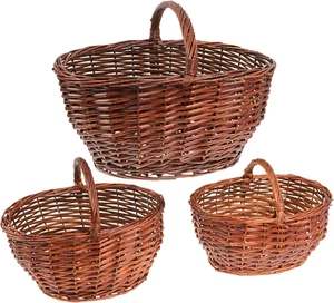 - Set 3 Cestini Vimini | Cestino Vimini Ovale Con Manico - Colore Mogano - Foto 1 di 12