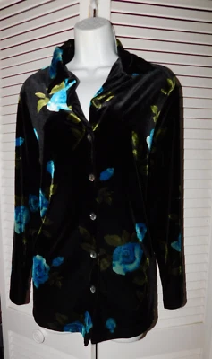 Lo último Camisa Algodón Talla 1X Multicolor Floral Elastizada Terciopelo Para Mujer con Botones Foto 1 de 4