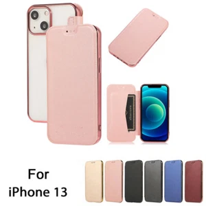 For iPhone 13 12 15 Pro Max Mini 11 14 Plus Flip Leather Wallet Clear Case Cover - Picture 1 of 17