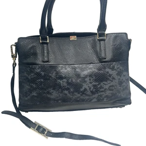 H by HALSTON Leather Snakeskin Lizard Textured Double Handle / Crossbody Black - Picture 1 of 13