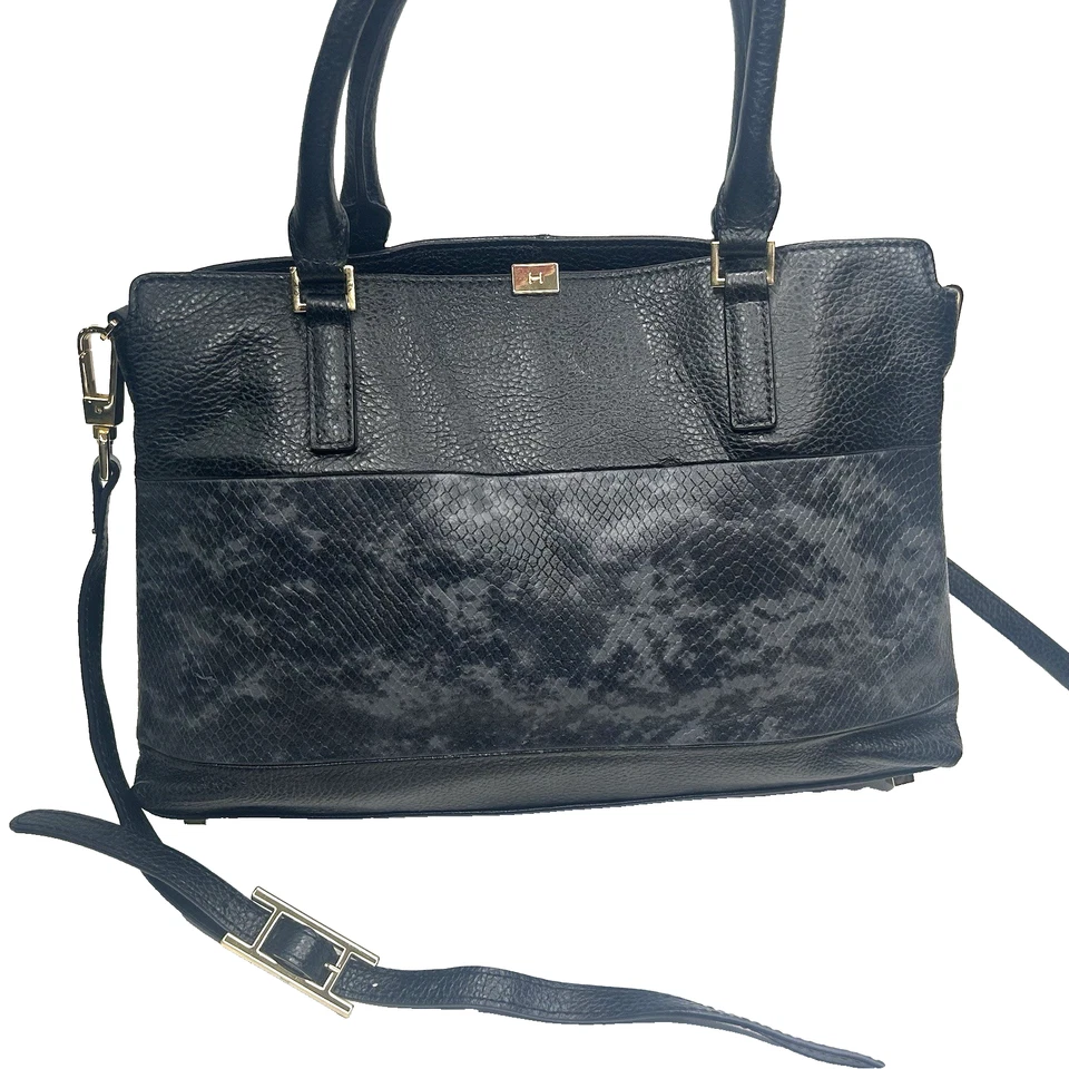 H by HALSTON Couro Pele de Cobra Lagarto Texturizado Cabo Duplo / Transversal Preto - Imagem 1 de 4