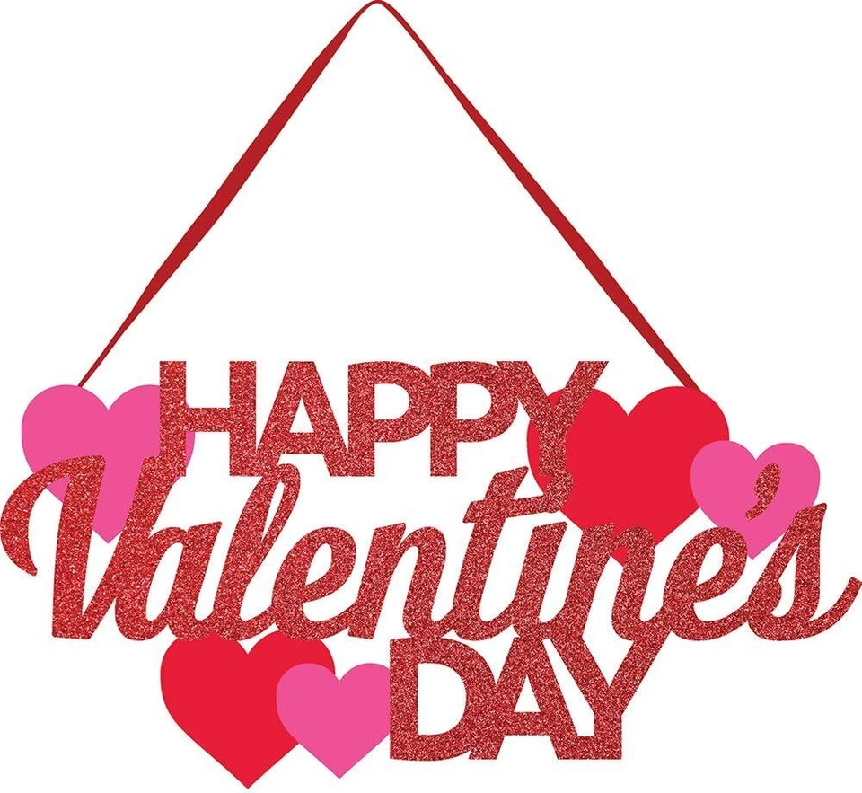 Happy Valentine's Day Hearts Red Holiday Theme Party Decoration Glitter Sign - Image 1 of 1