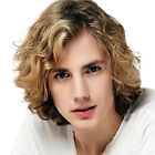 Men Long Mix Blonde Wig Hair Curly Synthetic Daily Natural Hair Cosplay Wigs New