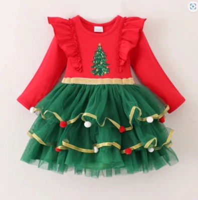 NUEVO Vestido Tutú Boutique Árbol de Navidad Niñas Tul Volantes Foto 1 de 4