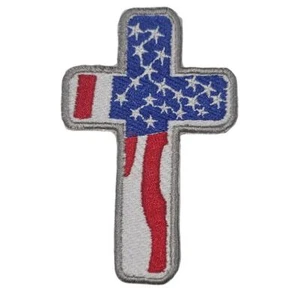 American Flag Cross Iron-On Patch - Picture 1 of 2