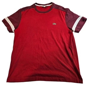 Lacoste Regular Fit Color Block Striped Sleeve Red Burgundy Crew Neck Kids - L - Picture 1 of 6