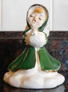 Campana de villancicos de ángel de porcelana vintage verde blanco Navidad ~ - Imagen 1 de 8