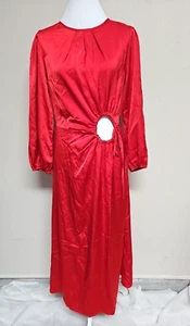 NWT PRETTY GARDEN Women's Dress Maxi Long Sleeve Round Neck Red Polyester.Size M - Picture 1 of 18