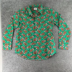 North Pole Long Sleeve Button Up Shirt Christmas Green Boys L Gingerbread - Picture 1 of 8